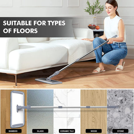 Sunally 18 Inch Professional Microfiber Mop Floor Cleaning Mop, Wet and Dust Mop with 4 Reusable Mop Pads and Mop Holder, Grey.