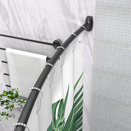 Bonpally Curved Shower Curtain Rod 43-72 Inches Adjustable, Aluminum Shower Rod Rustproof, Round Shower Curtain Rod, Curved Shower Rods for Bathroom, Bathtub, Stall, Black, Need to Drill.