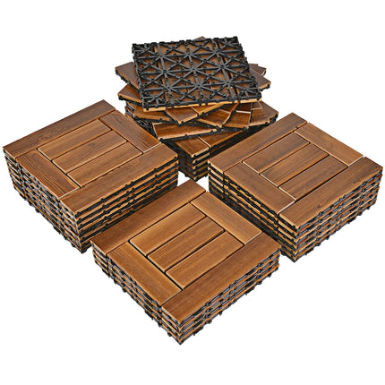 VANCASTLE 27PCS Wood Interlocking Deck Tiles 12"x12", Patio Flooring Outdoor Waterproof All Weather Use, Wood Flooring for Patio Garden Poolside Front/Back Yard, Natural Wood-Checked.