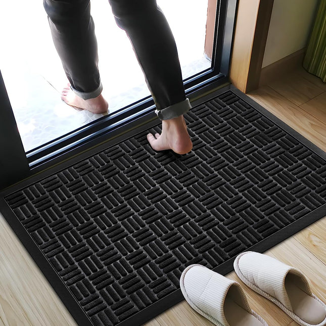 Mibao Welcome Front Door Mat, Outdoor Mats for Home Entrance Rubber Backed Rugs Non-Slip Shoe Mat, Low Profile Indoor Outdoor Door Mats Entry Mat, 24"x36", Black.