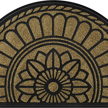 Mibao Half Round Door Mat, Non-Slip Welcome Entrance Way Rug, Durable Rubber Door Mats, Low-Profile Heavy Duty Doormat, Half Circle Rugs for Garage, Patio, High Traffic Areas, 18" x 30", Beige&Brown.