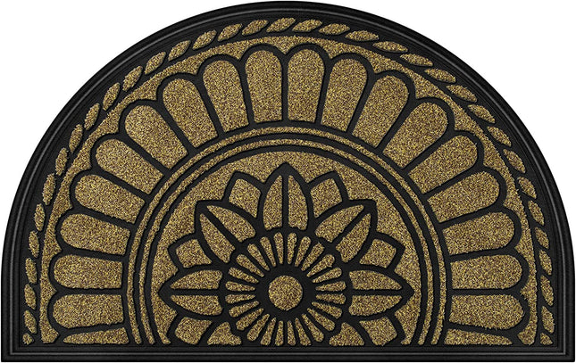 Mibao Half Round Door Mat, Non-Slip Welcome Entrance Way Rug, Durable Rubber Door Mats, Low-Profile Heavy Duty Doormat, Half Circle Rugs for Garage, Patio, High Traffic Areas, 18" x 30", Beige&Brown.