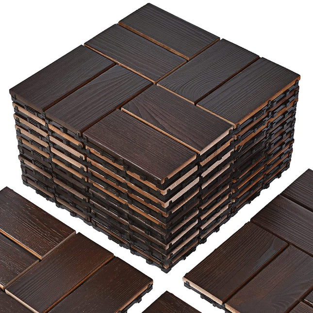 VANCASTLE 9PCS Wood Interlocking Deck Tiles 12"x12", Patio Flooring Outdoor Waterproof All Weather Use, Wood Flooring for Patio Garden Poolside Front/Back Yard, Espresso.