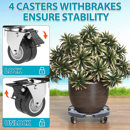 Yeabett Plant Caddy with Wheels ,1 Pack, Gray