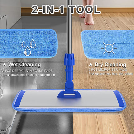 Sunally 18 Inch Professional Microfiber Mop Floor Cleaning Mop, Wet and Dust Mop with 4 Reusable Mop Pads and Mop Holder, Blue.