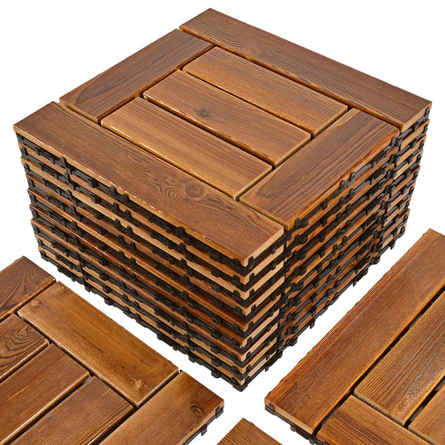 VANCASTLE 9PCS Wood Interlocking Deck Tiles 12"x12", Patio Flooring Outdoor Waterproof All Weather Use, Wood Flooring for Patio Garden Poolside Front/Back Yard, Natural Wood-Checked.