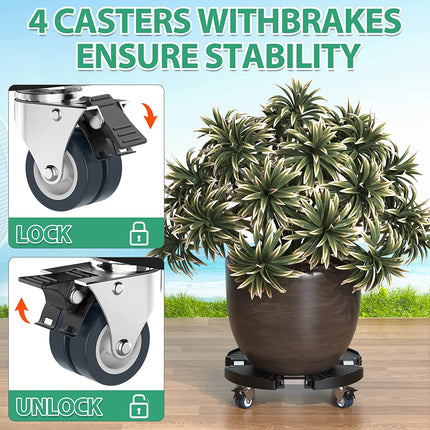 VANCASTLE Plant Caddy with Wheels, 15-22 Inch Adjustable Rolling Plant Stand Indoor Outdoor, Large Plant Cart Dolly with Casters for Flower Pot Garden Pot Mover, Black, 2 Pack.