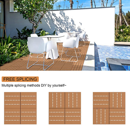 Goovilla 9 sq. ft Plastic Interlocking Deck Tiles，9PCS Waterproof Patio Balcony Flooring, 12"x12" Outdoor Interlocking Deck Tile for All Weather Porch Poolside Grass Dirty, Decking Tiles, Khaki.