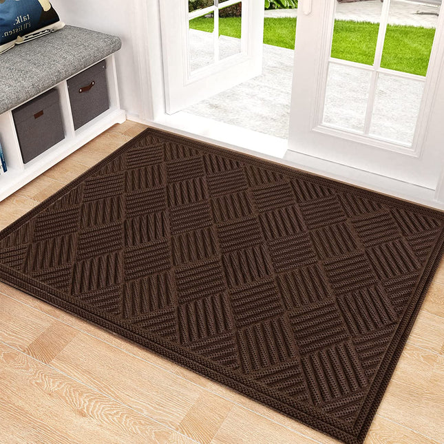 Mibao Door Mat Outdoor, Welcome Mats Outside, Large Front Door Mats, Doormat Indoor Entrance, Outdoor Mat, Anti-Slip Rubber Door Mats, Washable Entryway Rug, 24" x 36", Coffee.