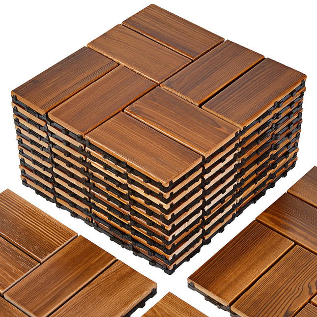 VANCASTLE 9PCS Wood Interlocking Deck Tiles 12"x12", Patio Flooring Outdoor Waterproof All Weather Use, Wood Flooring for Patio Garden Poolside Front/Back Yard, Natural Wood.