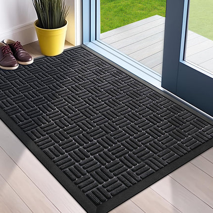 Mibao Welcome Front Door Mat, Outdoor Mats for Home Entrance Rubber Backed Rugs Non-Slip Shoe Mat, Low Profile Indoor Outdoor Door Mats Entry Mat, 24"x36", Black.