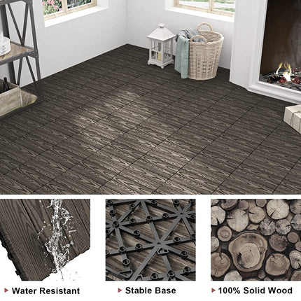 VANCASTLE 21PCS Wood Plastic Composite Interlocking Deck Tiles 12"x12", Patio Flooring Outdoor Waterproof All Weather Use, Wood Flooring for Patio Garden Poolside Front/Back Yard, Dark Coffee.
