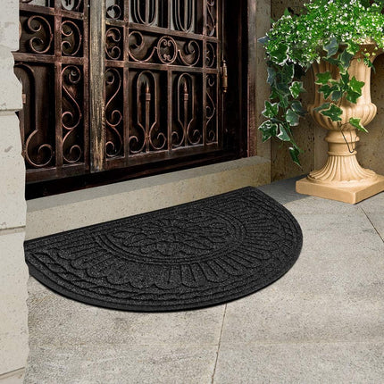 Mibao 24" x 36" Mats, Half Round Rug, Outdoor Welcome Mats for Front Door, Half Moon Indoor/Outdoor Mats Waterproof, Black.