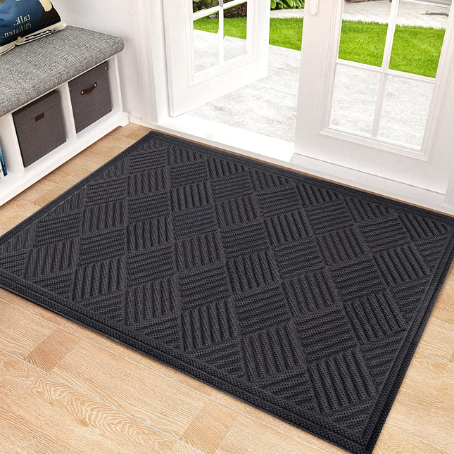 Mibao Door Mat Outdoor, Welcome Mats Outside, Large Front Door Mats, Doormat Indoor Entrance, Outdoor Mat, Anti-Slip Rubber Door Mats, Washable Entryway Rug, 24" x 36", Gray.