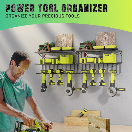 SWAGER Power Tool Organizer Wall Mounted,Power Drill Tool Holder,Tool Organizers and Storage Rack for Garage Orgnization,3 Layers Floating Tool Shelf with 4 Drill Holders(2 Pack)