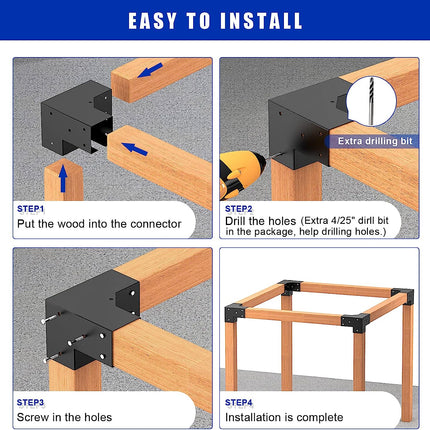 Goovilla Pergola Kit, 304 Stainless Steel Pergola Brackets 4x4(inner 3.62"x3.62"), 4Pack Coated 3-Way Right Angle Corner Bracket, Heavy Duty Metal Wood DIY Pergola Hardware Kit for Gazebo 4"x4” Lumber.
