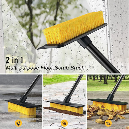 Sunally Floor Scrub Brush and Grout Scrub Brush Combo Kit with 57" Long Handle, 2 in 1 Scrape Brush Stiff Bristle, Shower Floor Scrubber, Deep Cleaning Brush Set for Multiple Scenes, Yellow.