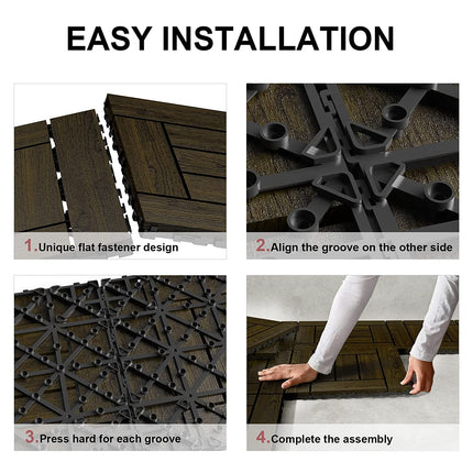 VANCASTLE 9PCS Wood Interlocking Deck Tiles 12"x12", Patio Flooring Outdoor Waterproof All Weather Use, Wood Flooring for Patio Garden Poolside Front/Back Yard, Espresso-Checked.