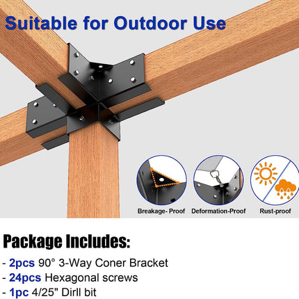 VANCASTLE Pergola Kit, 304 Stainless Steel Pergola Brackets 4x4(inner 3.62"x3.62"), 2Pack Coated 4-Way Right Angle Corner Bracket, Heavy Duty Metal Wood DIY Pergola Hardware Kit for Gazebo 4”x4” Lumber.