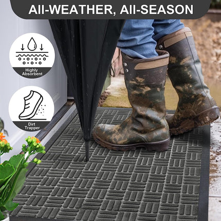 Mibao Front Door Mat, Heavy Duty Durable Welcome Mat for Outdoor Indoor, Dirt Trapper Waterproof Super Absorbent Door Mat for Entryway Outside Patio Porch, 24"x48", Gray.