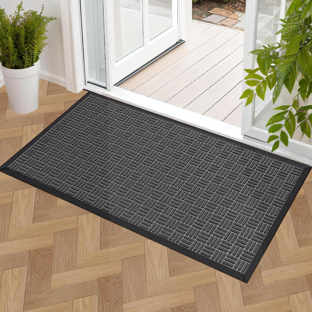 Mibao Front Door Mat, Heavy Duty Durable Welcome Mat for Outdoor Indoor, Dirt Trapper Waterproof Super Absorbent Door Mat for Entryway Outside Patio Porch, 24"x48", Gray.