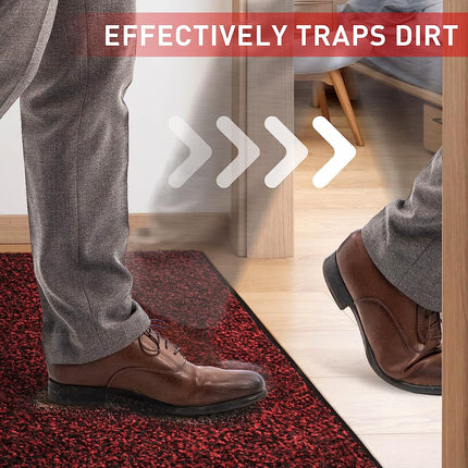 Mibao Dirt Trapper Door Mat for Indoor&Outdoor, 36" x 48", Black&red, Washable Barrier Door Mat, Heavy Duty Non-Slip Entrance Rug Shoes Scraper, Super Absorbent Front Door Mat Carpet.