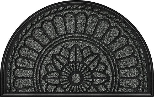 Mibao Half Round Door Mat, Non-Slip Welcome Entrance Way Rug, Durable Rubber Door Mats, Low-Profile Heavy Duty Doormat, Half Circle Rugs for Garage, Patio, High Traffic Areas, 18" x 30", Gray.