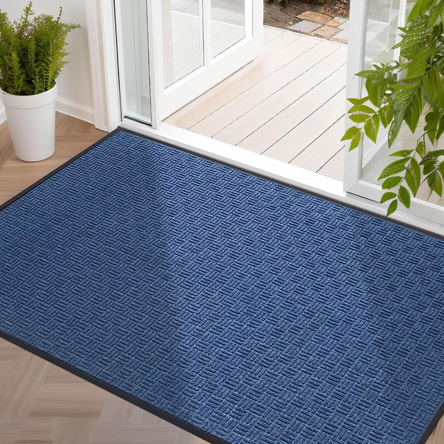 Mibao Front Door Mat, Heavy Duty Durable Welcome Mat for Outdoor Indoor, Dirt Trapper Waterproof Super Absorbent Door Mat for Entryway Outside Patio Porch, 46"x72", Blue.