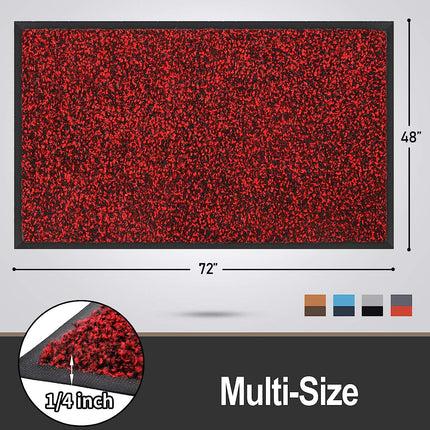 Mibao Dirt Trapper Door Mat for Indoor&Outdoor, 48" x 72", Red Black,Washable Barrier Door Mat, Heavy Duty Non-Slip Entrance Rug Shoes Scraper, Super Absorbent Front Door Mat Carpet.