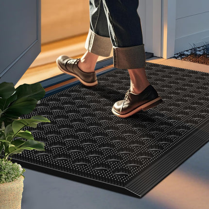 Front Door Mat, Heavy Duty All Weather Dirt Trapping Waterproof Non-Slip Drainage Welcome Entrance Doormats, Mud Mat for Garage Home Pool Entry Commercial, 29.5" x 17", Black