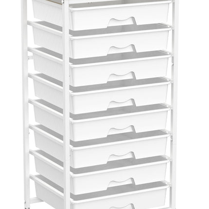 SUNALLY Utility Cart with 8 Drawers, Rolling Storage Drawer Organizers with Wooden Tabletop and Lockable Wheels, 5/8 Tier Craft Trolley Cart for Bedroom Office Dorm