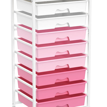 SUNALLY Utility Cart with 8 Drawers, Rolling Storage Drawer Organizers with Wooden Tabletop and Lockable Wheels, 5/8 Tier Craft Trolley Cart for Bedroom Office Dorm