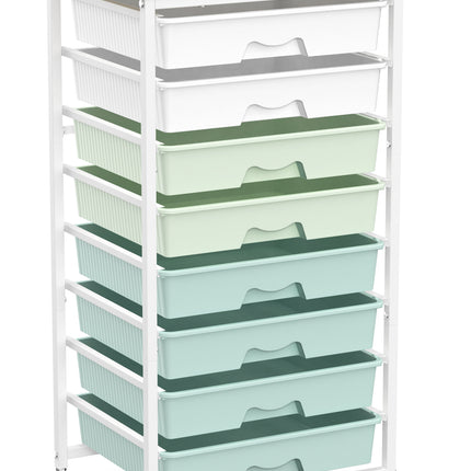 SUNALLY Utility Cart with 8 Drawers, Rolling Storage Drawer Organizers with Wooden Tabletop and Lockable Wheels, 5/8 Tier Craft Trolley Cart for Bedroom Office Dorm