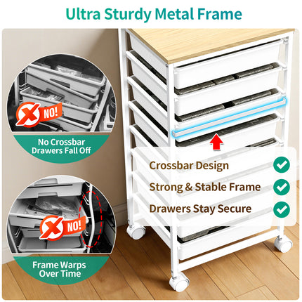 SUNALLY Utility Cart with 8 Drawers, Rolling Storage Drawer Organizers with Wooden Tabletop and Lockable Wheels, 5/8 Tier Craft Trolley Cart for Bedroom Office Dorm