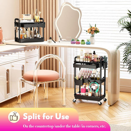 Makeup Cart Organizer with  Drawers, Floor Skincare Organizers Vanity Storage Organizer, Rolling Makeup Bathroom Storage Cart Cosmetics Display Cases for Skin Care Perfume Nail Polish, Black