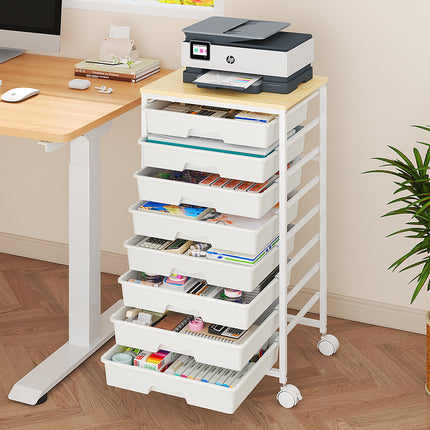 Rolling Storage Cart , Heavy Duty Metal Utility Cart on Lockable Wheels with Wooden Top, Plastic Drawer Organizer Trolley for Office Living Room Classroom Craft Organization