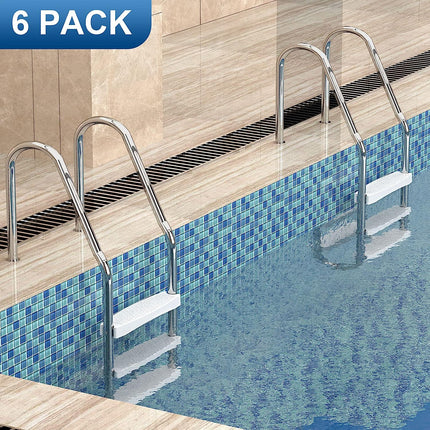 Goovilla Pool Ladder Steps Replacement, (6-Pack) 18" Universal Heavy-Duty Molded Plastic Swimming Pool Ladder Rung Step with 12 PCS Stainless Steel Bolts for Inground and Above Ground Pools, White.