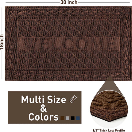 Mibao Durable Front Entrance Door Mat, Heavy Duty Welcome Mats Outdoor Indoor, Non Slip Rubber Backing Floor Rug, Easy Clean Shoe Scraper, Waterproof, Porch Mat, 18x30 Inch, Brown.