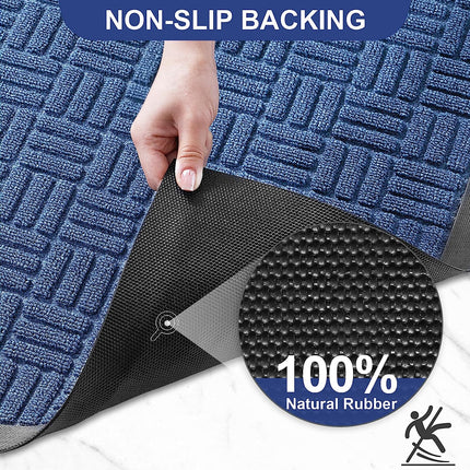 Mibao Front Door Mat, Heavy Duty Durable Welcome Mat for Outdoor Indoor, Dirt Trapper Waterproof Super Absorbent Door Mat for Entryway Outside Patio Porch, 36"x60", Blue.