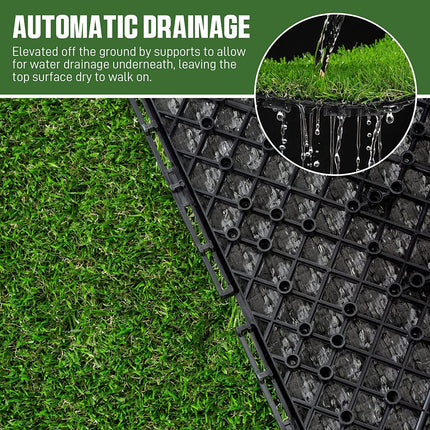 VANCASTLE Artificial Grass Turf Tiles Interlocking Set 6 Pieces, Fake Grass Tiles Self-draining for Pet Indoor/Outdoor Flooring Decor, 12"x12".