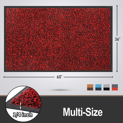 Mibao Dirt Trapper Door Mat for Indoor&Outdoor, 36" x 60", Red Black,Washable Barrier Door Mat, Heavy Duty Non-Slip Entrance Rug Shoes Scraper, Super Absorbent Front Door Mat Carpet.