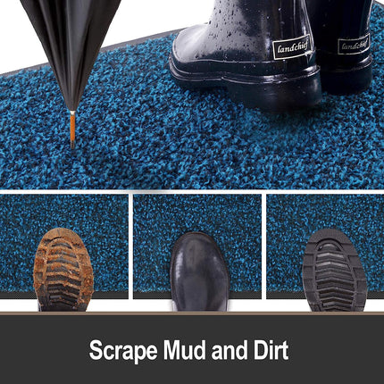 Mibao Dirt Trapper for Indoor&Outdoor, 36" x 60", Blue Black,Washable Barrier, Heavy Duty Non-Slip Entrance Rug Shoes Scraper, Super Absorbent Front Door Mat Carpet.