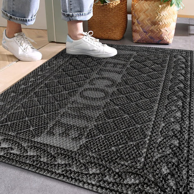 Mibao Welcome Mats Outdoor, Indoor Outdoor Durable Rubber Door Mats for Home Entrance, All Weather Doormats for Winter Snow, Low Profile Outdoor Floor Mat, 18X30 Inches, Gray.