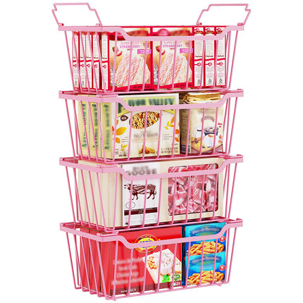 Yeabett  Freezer Organizer Bins Stackable Chest Freezer Organizer with Foldable Handle for 5-7 Cu.FT Deep,Freezer Storage Baskets Easy to Reach Food from Bottom