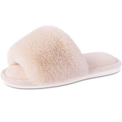 Parlovable Womens Open Toe Slippers Cozy Furry Spa Flat Fluffy Fuzzy Indoor House Shoes Slip on Outdoor Home Slipper