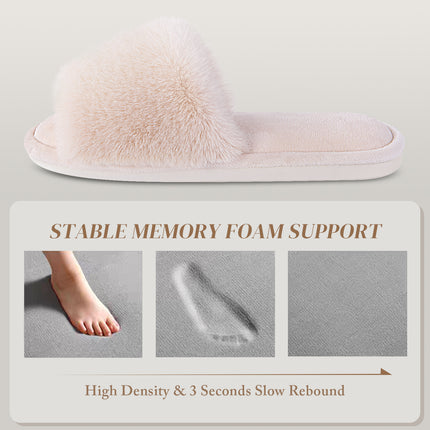 Parlovable Womens Open Toe Slippers Cozy Furry Spa Flat Fluffy Fuzzy Indoor House Shoes Slip on Outdoor Home Slipper