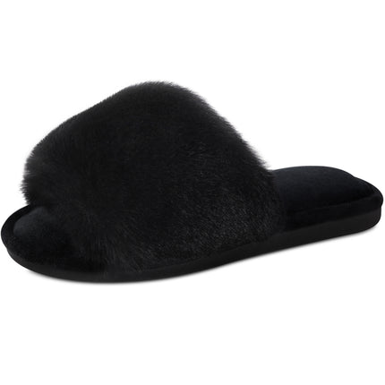 Parlovable Womens Open Toe Slippers Cozy Furry Spa Flat Fluffy Fuzzy Indoor House Shoes Slip on Outdoor Home Slipper