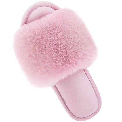 Parlovable Womens Open Toe Slippers Cozy Furry Spa Flat Fluffy Fuzzy Indoor House Shoes Slip on Outdoor Home Slipper