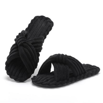 Parlovable Womens Slippers House Memory Foam Corduroy Flats Bow Crossbands Open Toe Slide Bedroom Slipper Comfy Trendy Gift Shoes