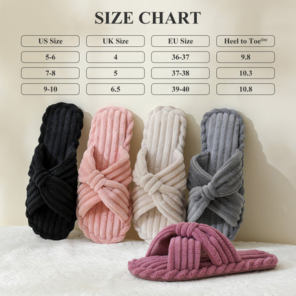 Parlovable Womens Slippers House Memory Foam Corduroy Flats Bow Crossbands Open Toe Slide Bedroom Slipper Comfy Trendy Gift Shoes